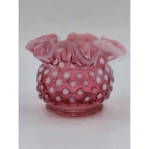 Fenton Cranberry Opalescent Hobnail Glass Rose Bowl Vase 4.5"